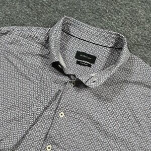 Bugatchi Shirt Mens XXL Navy White Red 8 Way Stretch Floral Print Short Sleeve